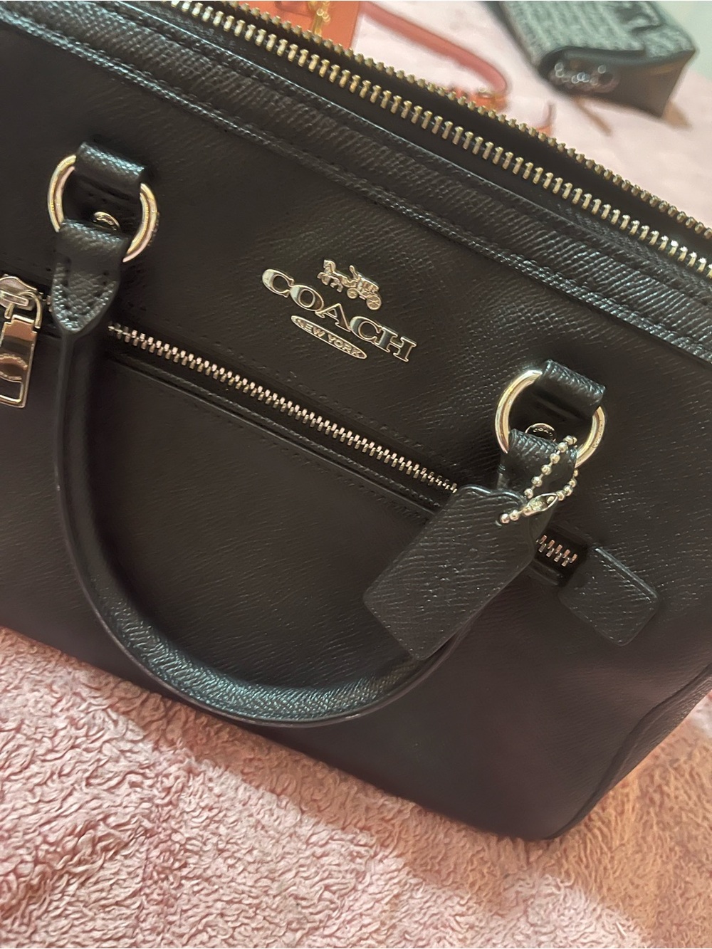 COACH Black Pebbled Leather Satchel with Removable Strap - Picture 3 of 4